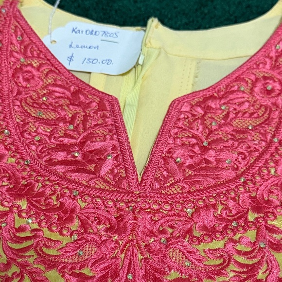 Yellow and Pink Embroidered kameez set - Picture 10 of 13